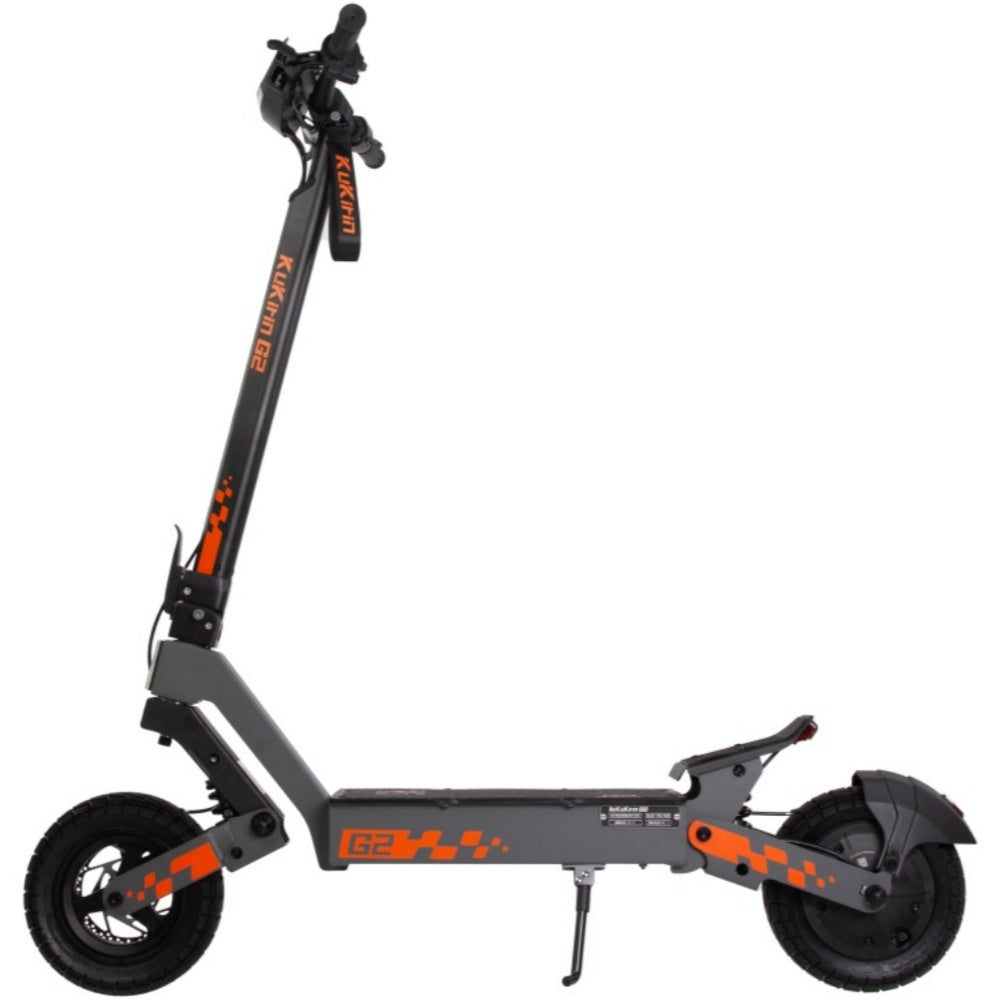 Side view of KuKirin G2 electric scooter showcasing its sleek design and durability.